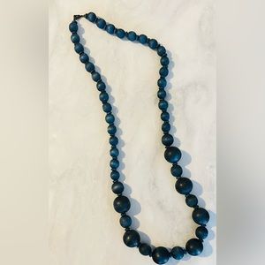 Navy blue long beaded necklace